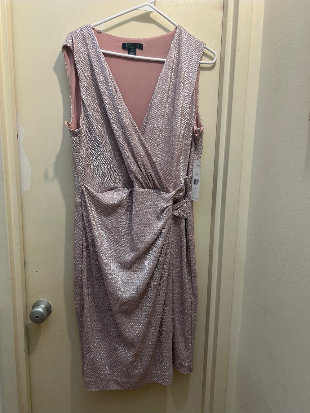 Ralph Lauren Metallic Blush Pink Wrap Midi Dress